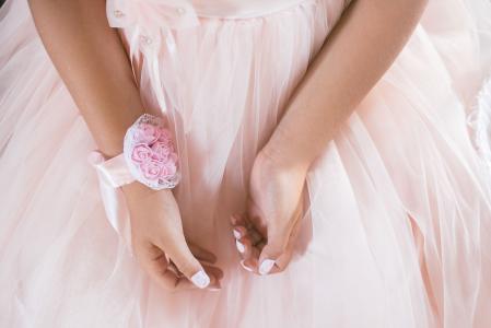 手，手臂，手镯，粉红色，花，礼服