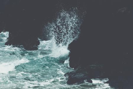 自然，水，崩溃，波浪，海洋，蓝色，海，飞溅，岩石