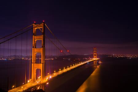 金门大桥，旧金山，晚上，建筑，灯光，水，天空，黑暗