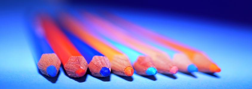 颜色，铅笔，艺术，材料，蓝色，红色，橙色，粉红色