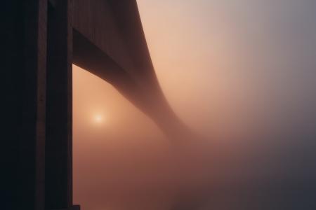 桥，建筑，有雾，阴霾，朦胧，天空，夜，黑暗，日落，晚上，黄昏