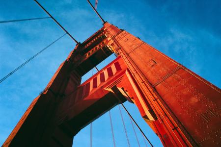 金门大桥，建筑，金属，钢铁，红色，蓝色，旧金山，天空