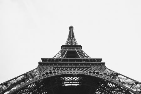 埃菲尔铁塔，建筑，巴黎，法国，黑色和白色
