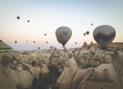 热气球，卡帕多西亚，土耳其，岩石，悬崖，山谷