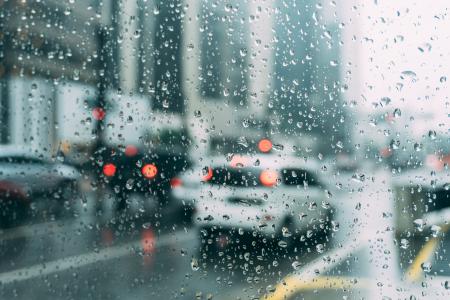 汽车，车辆，运输，水，雨，下降，玻璃，交通，旅行，冒险