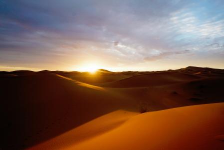 自然，沙漠，沙，沙丘，太阳，天空，云
