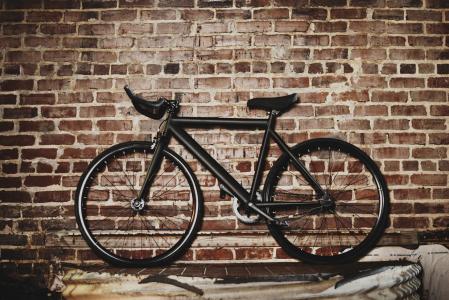 自行车，自行车，墙，砖，固定齿轮，黑色，街道