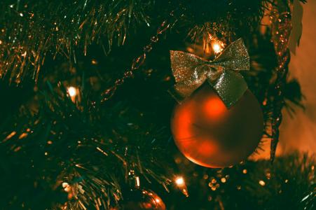 圣诞节，树，灯，装饰品，饰品，节日，假期，弓