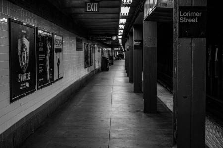纽约市，地铁，地下，交通，平台，纽约市，城市，黑色和白色