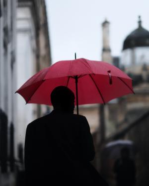 人，男人，家伙，雨伞，雨，剪影，模糊，城市，走
