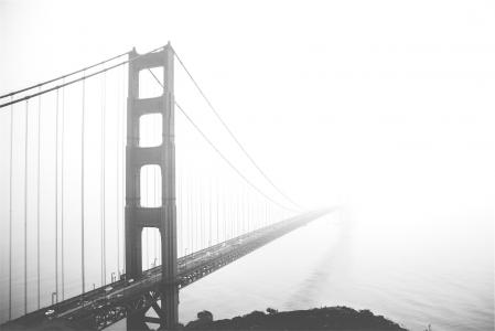 金门大桥，旧金山，建筑，雾，黑色和白色
