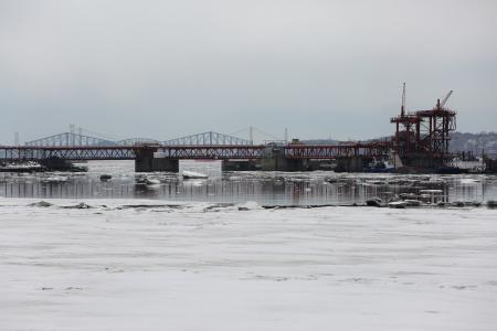 工业，桥梁，河流，水，冰，冷冻，冻结，船只，港口，起重机