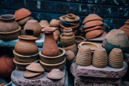 花盆，壶，花瓶，粘土，植物，棕色，陶瓷