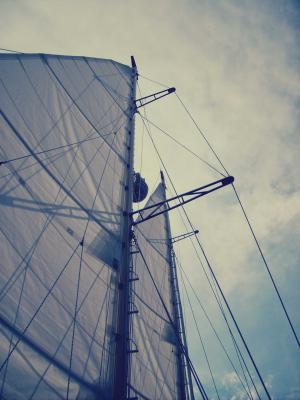 帆船，sals，桅杆，划船，天空