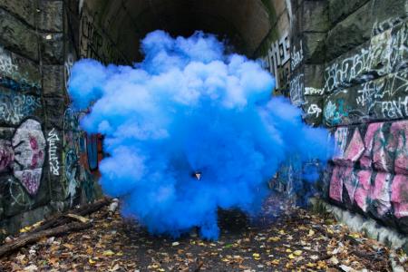 墙，隧道，蓝色，烟，涂鸦，叶，秋天，艺术