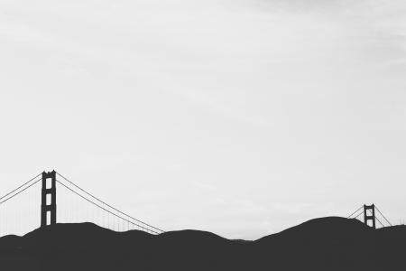 金门大桥，建筑，旧金山，山，天空，黑色和白色