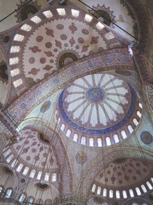 蓝色清真寺，天花板，伊斯坦布尔，土耳其，建筑，玻璃彩绘窗户，绳索