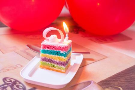 蛋糕，蜡烛，生日，生日蛋糕，彩虹蛋糕，多色蛋糕