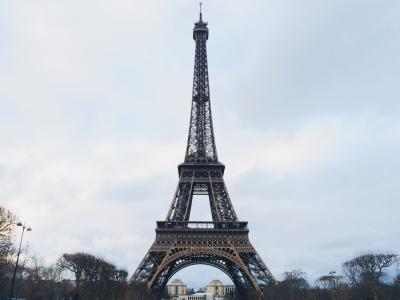 埃菲尔，塔，法国，巴黎，树，云，天空，查看，旅游，点，建筑，城市，城市，旅游，冒险