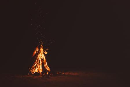 火，火焰，烧伤，篝火，篝火晚会，黑暗，晚上，沙滩，沙子