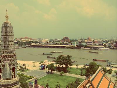 曼谷，泰国，河，水，船，船舶，亚洲，建筑，建筑物，城市