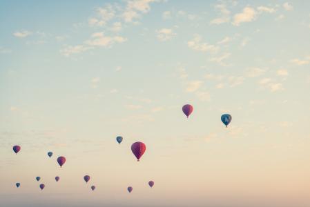 热，空气，气球，向上，篮，太阳，天空，飞，火，颜色，云，冒险