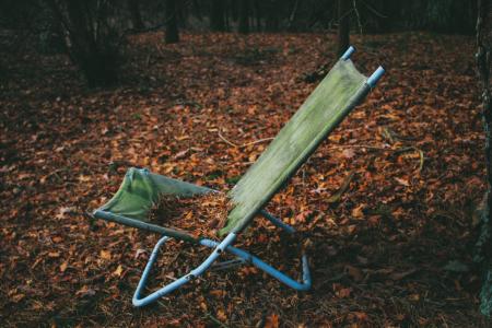 坐，折叠椅子，叶子，秋天，秋天，单独，空