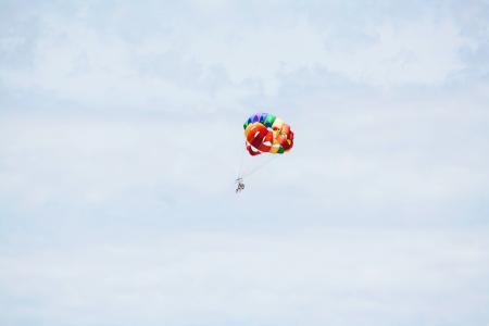 多彩，降落伞，蓝色，天空，云，人，飞，滑翔伞，冒险