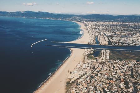 加利福尼亚州滨海德尔雷，空中，查看，海滩，沙滩，海岸，海洋，海，水，城市，房屋