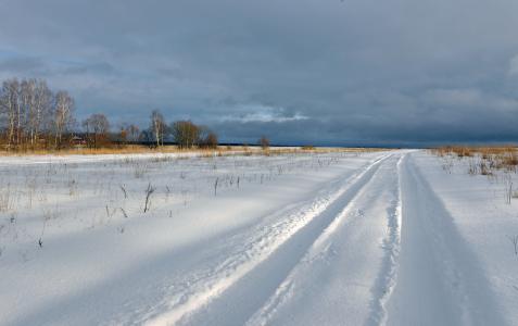 冬天，草原，雪，轨道