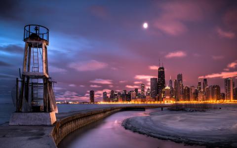 芝加哥，城市，夜晚