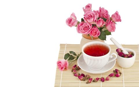 茶，玫瑰，芽，杯，砂浆