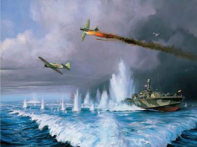 战争，海上，鱼雷艇，飞机，战斗