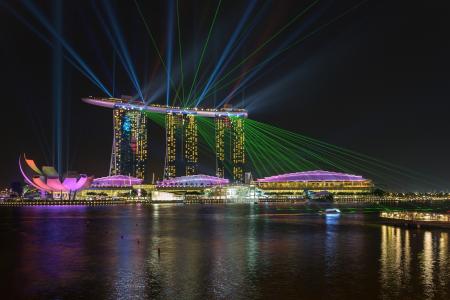 激光表演，新加坡，新加坡，玛丽娜湾沙滩，眩光，玛丽娜湾，夜晚，灯光