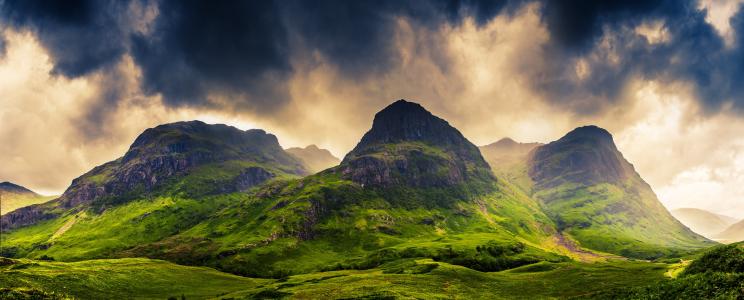 山，谷，景观，格伦科，苏格兰格伦科，苏格兰