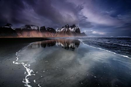 黑沙，冰岛，高山，沙滩