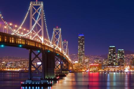 旧金山，桥梁，建筑物，灯光，夜晚的城市，旧金山