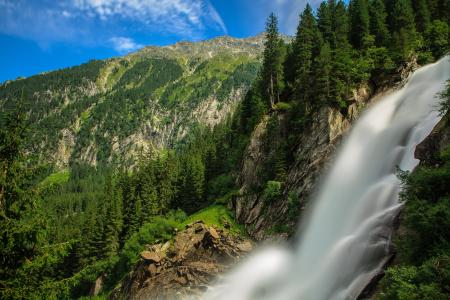 克里姆尔瀑布，奥地利，阿尔卑斯山，克里姆尔瀑布，奥地利，阿尔卑斯山，溪流，山脉，森林，瀑布
