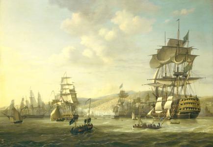 绘画，海景，尼古拉斯鲍尔，英荷海军在阿尔及利亚湾