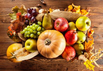 秋天，收获，蔬菜，水果，梨，南瓜，苹果，葡萄