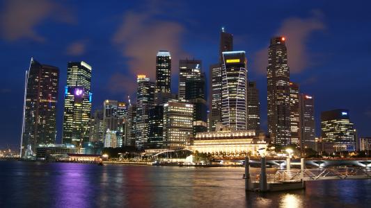 singapur，城市，夜，建筑，天际线
