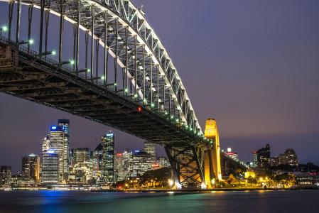 悉尼海港大桥，澳大利亚悉尼，澳大利亚悉尼，桥，夜晚的城市