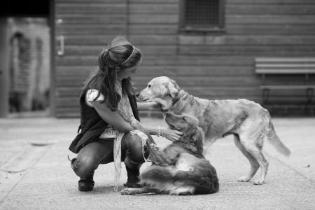 女孩，狗，友谊，奉献，玩