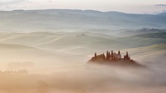 雾与薄雾，意大利，丽城别墅，托斯卡纳