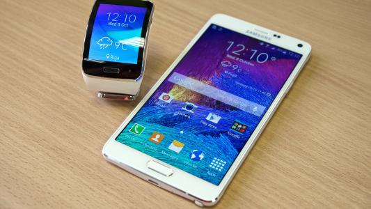 三星，Galaxy Note 4，智能手机，三星Gear S，时钟智能手机，智能手表时钟
