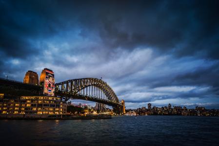 悉尼，澳大利亚悉尼海港大桥，澳大利亚悉尼，海港大桥，夜晚的城市