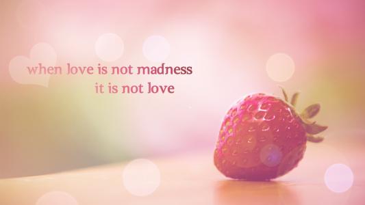 题字，草莓，当爱不是疯狂时，它不是爱，宏，短语