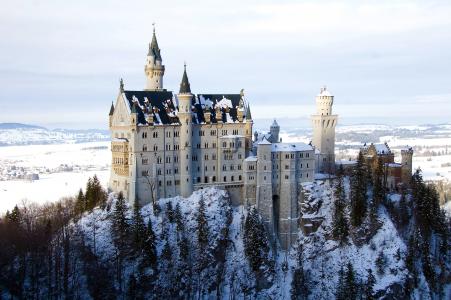 城堡，巴伐利亚，冬天，雪