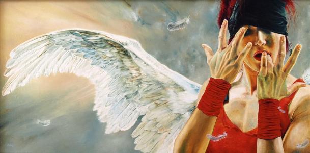 Wlodzimierz Kuklinski，女孩，翅膀，绷带，羽毛，天使