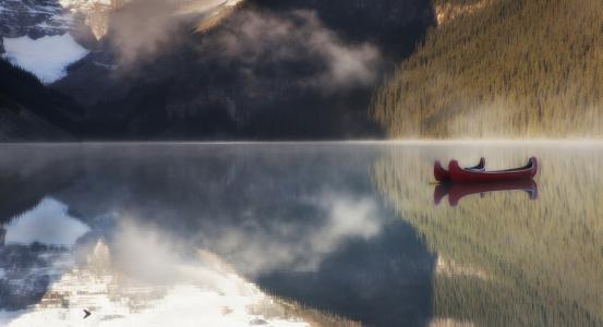 路易斯湖，国家公园，加拿大，独木舟，船，湖，山